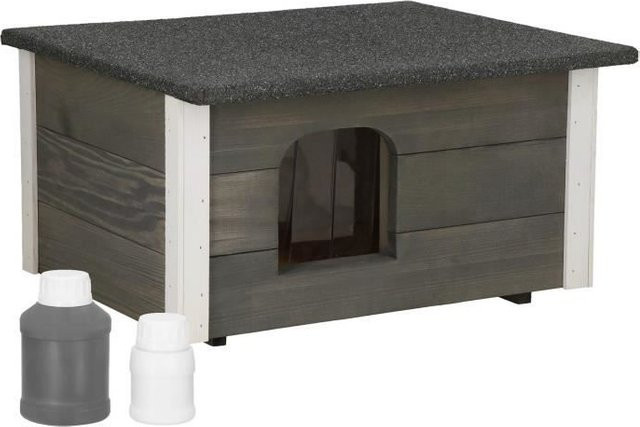 Isoliertes und wetterfestes Haus für Katzen und Hunde von SPRINGOS aus Holz in Grau, B/T/H: 39 x 54 x 30 cm - Bild 1