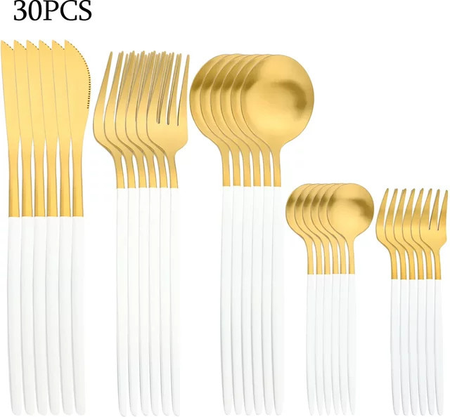 JANKNG Besteckset aus Edelstahl in Gold, 30-teilig mit Messer, Gabel, Esslöffel und Teelöffel - Bild 1