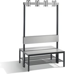 C+P Garderobenbank Basic Plus doppelseitig mit Rückenlehne und Schuhrost, Farbe Silbergrau, H x B x T: 165 x 100 x 76 cm - Bild 1