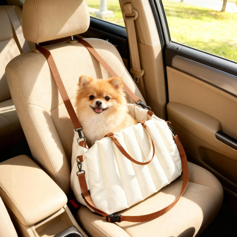 PawHut Hundeautositz mit Sicherheitsgurt und rutschfestem Boden in Weiß für kleine Hunde und Katzen - Bild 2