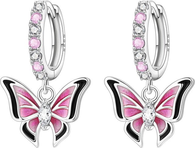 PANPOKI Ohrringe, 925 Silber, rosa Schmetterling, Zirkonia, Unisex - Bild 1