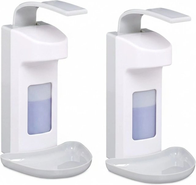 Relaxdays Kontaktloser Desinfektionsspender aus Kunststoff und Edelstahl in Weiß und Grau, 2er Set, 500 ml, H x B x T: 29 x 16 x 18 cm - Bild 1