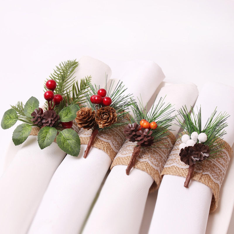 GoolRC Serviettenringe im Zapfen-Design für Weihnachten und festliche Anlässe, mehrfarbig und rustikal - Bild 3