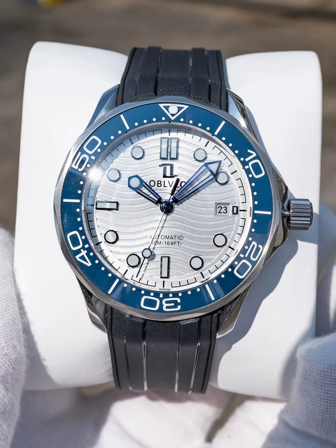 OBLVLO Armbanduhr Automatik, Edelstahl, Silber, Kautschuk, Herren - Bild 5