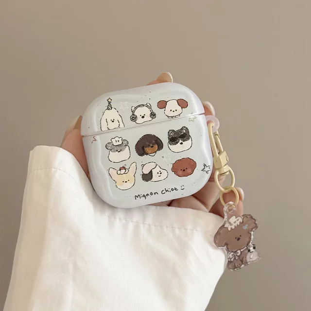 Niedliche Koreanische Cartoon-Welpen Schutzhülle für Apple AirPods Pro und AirPods 1 2 3 4 inklusive Anhänger - Bild 1