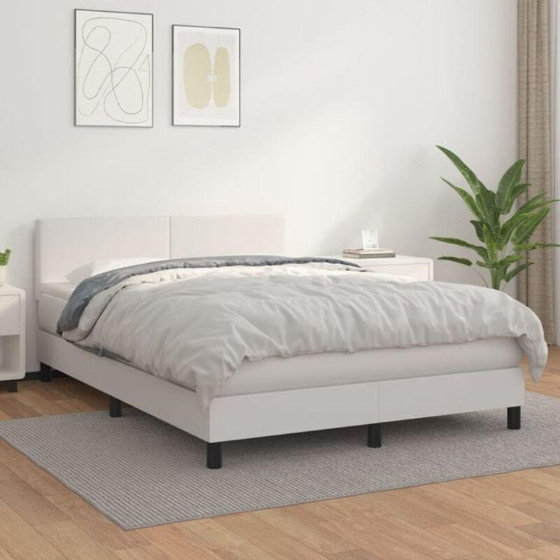 vidaxl Boxspringbett mit Matratze in Weiß aus Kunstleder, B/T/H: 140 x 200 cm - Bild 1