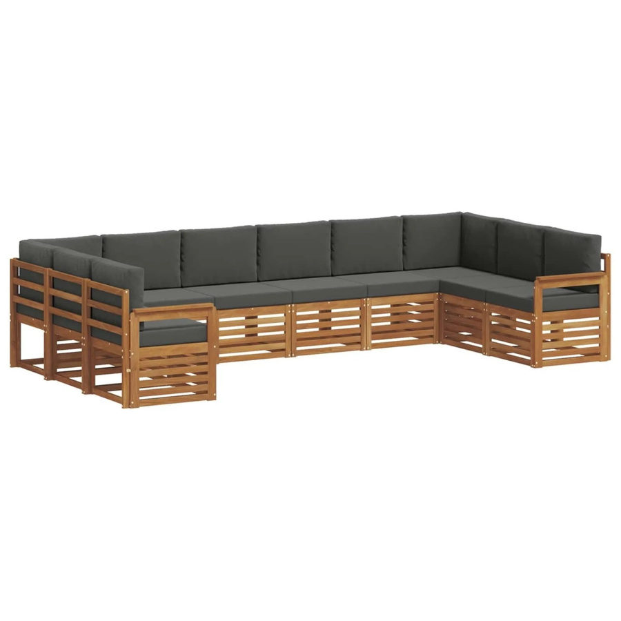 vidaXL Sofagarnitur aus Massivholz Akazie in Natur und Anthrazit, 10-teiliges L-Shape Set mit Polsterung und Kissen - Bild 2