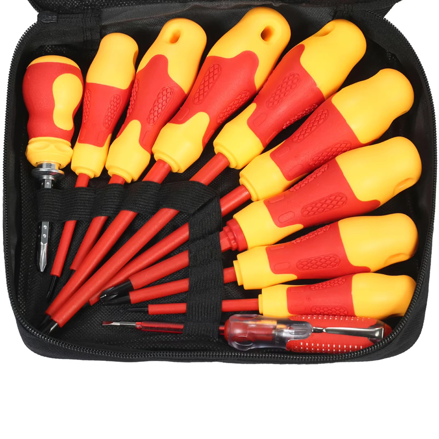 KKMOON 10-teiliges isoliertes Schraubendreher-Set mit magnetischen Schlitz- und Phillips-Bits für Elektriker in Gelb und Rot - Bild 2