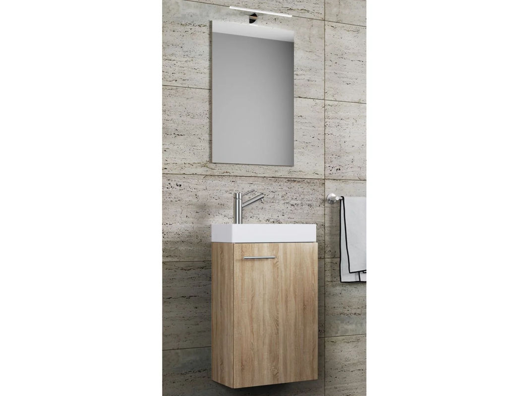 VCM Badmöbel Set Slito 3-tlg. in Sonoma-Eiche mit Waschbecken, Spiegelschrank und Unterschrank, B/H/T: 41 x 130 x 22 cm - Bild 2