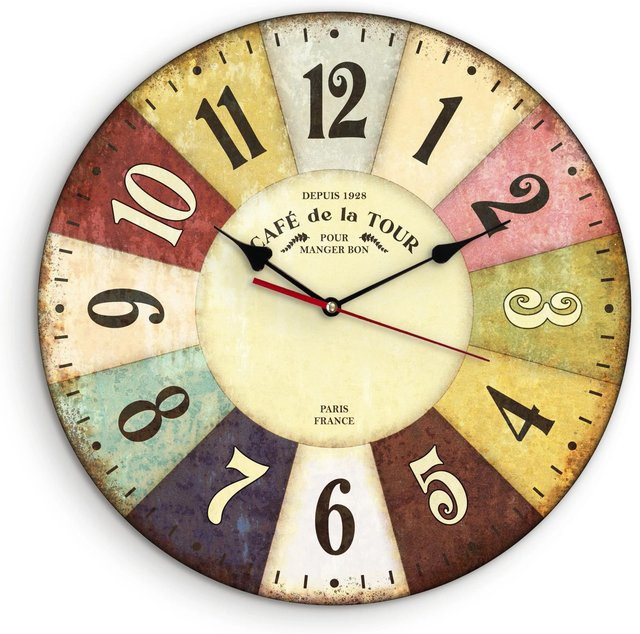 Wall-Art Wanduhr im Vintage Retro-Look, rund, analog, Durchmesser: 40 cm, Bunt - Bild 1