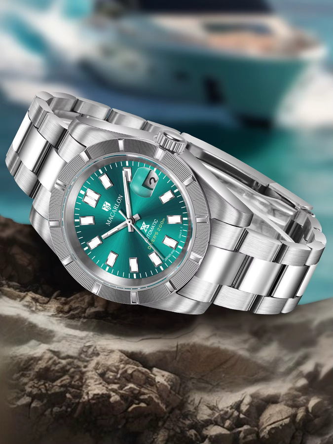 MACARLON Automatikuhr, Edelstahl, Saphirglas, 38 mm, Herren, Blau - Bild 7