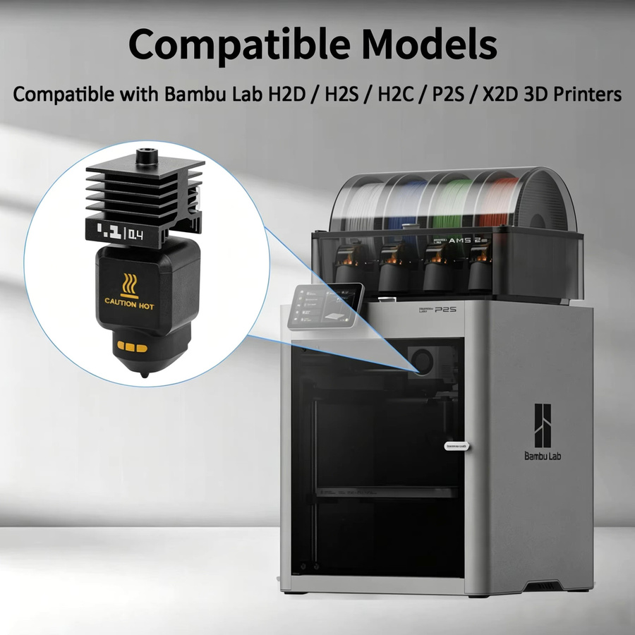 Bambu Lab kompatible HF High-Flow Düse aus gehärtetem Stahl in Schwarz für H2D H2S P2S X2D 3D-Drucker für hochpräzisen FDM-Druck - Bild 2