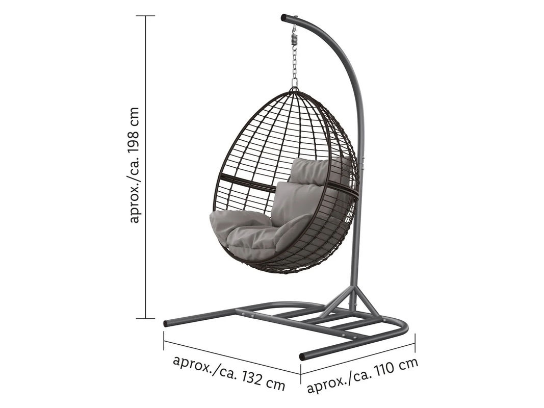 LIVARNO HOME Egg Hängesessel aus Polyrattan in Schwarz mit gepolsterter Auflage und Standfuß - Bild 3