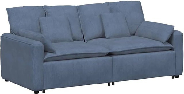 vidaXL Modulares Sofa Blau mit Kissen und Armlehnen aus Cord und Schaumstoff B/T/H: 224 x 105 x 64 cm