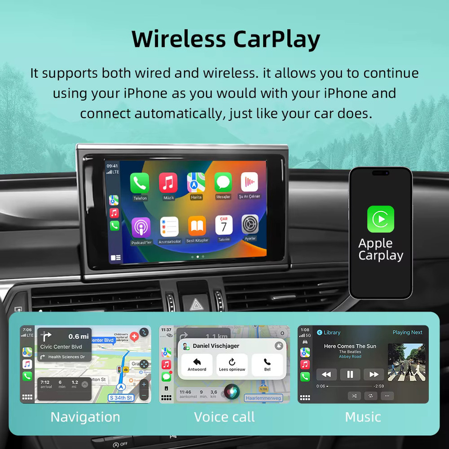 EzoneTronics Drahtloses CarPlay und Android Auto Interface für Audi A6 A7 2012-2018 mit Bluetooth, Mirror Link, AirPlay, Autolink und Rückfahrkamera, Schwarz - Bild 2