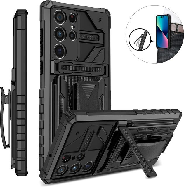 2-in-1 Hybrid Hartschalen Holster Kombination mit Ständer und Gürtelclip für Samsung Galaxy S26 S25 S24 S23 S22 Note 20 Ultra Plus in Schwarz - Bild 1