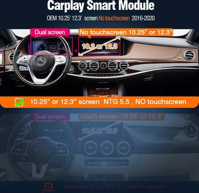 AUTOTOP Kabelloser CarPlay und Android Auto Adapter für Mercedes Benz E-Klasse W213 NTG 5.5 mit MirrorLink, WIFI und GPS, Schwarz - Bild 1
