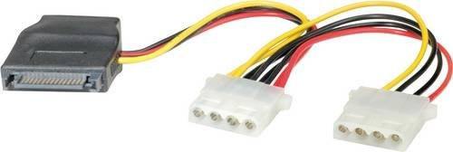 Roline Festplatten Anschlusskabel mit 1x SATA-Strom-Stecker 15-polig und 2x Molex 4-pol Buchse, 0,20 m - Bild 1
