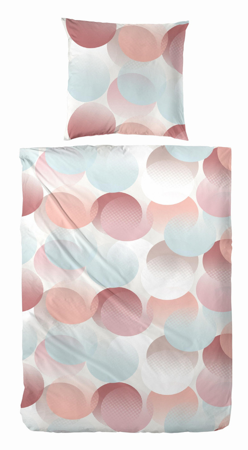Primera Perkal Bettwäsche mit Punkt- und Kreisdesign in Sand und Pink, B/H: 155 x 220 cm, inklusive Kissenbezug 80 x 80 cm - Bild 1