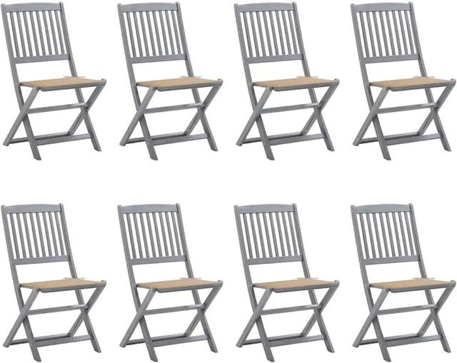 vidaXL Set aus 8 klappbaren Gartenstühlen aus Akazien-Massivholz mit Kissen in Grau und Beige - Bild 1
