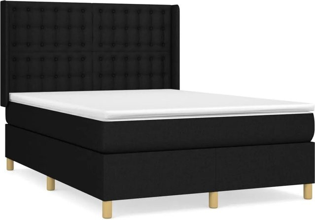 vidaXL Boxspringbett mit Matratze Schwarz aus Stoff, Hybrid-Design mit Taschenfederkern, B/T/H: 140 x 190 x 128 cm - Bild 1
