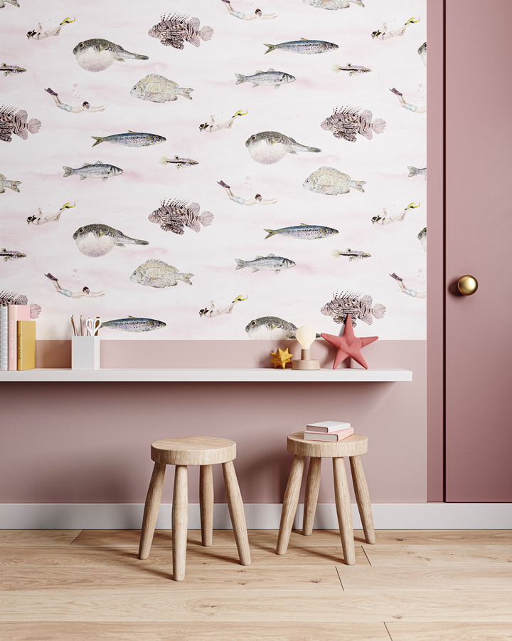 Sian Zeng Tapete Classic Fish in Pink mit Tiermotiv für das Kinderzimmer - Bild 1
