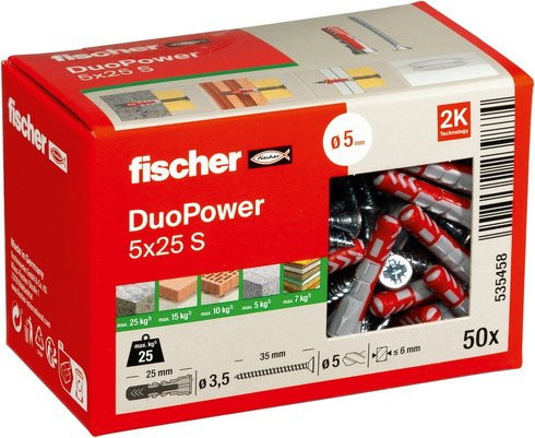 Fischer DUOPOWER Universaldübel aus Nylon, Farbe: Grau, Durchmesser: 5 mm, Länge: 25 mm - Bild 2