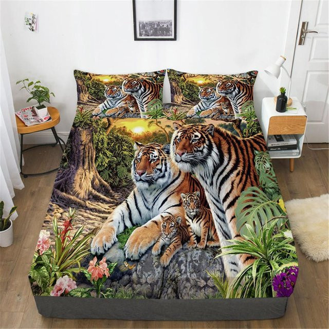 Your Warm Home 3-teiliges Bettwäsche-Set mit Tiger-Motiv in 3D-Optik, Multicolor, Material Mikrofaser, Maße: 90 x 200 cm - Bild 1