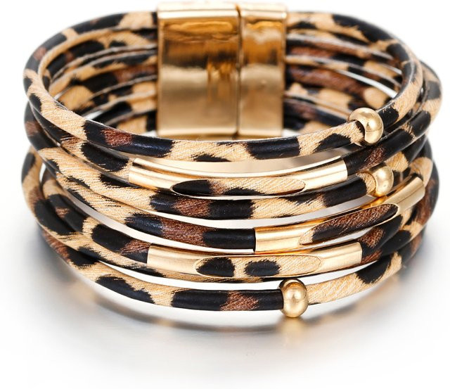 ALLYES Lederarmband, Leopard, Gold, Damen Herren - Bild 1