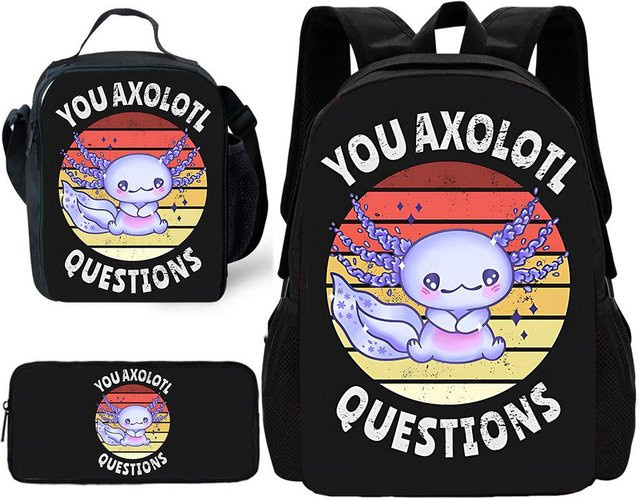Fancy Style Studio Axolotl Schultaschen-Set für Kinder mit Rucksack, Brotdose und Federmäppchen in Mehrfarbig - Bild 1