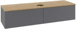 V&B Waschtischunterschrank Antao mit Frontstruktur in Eiche Honig lackiert, B: 160 cm, T: 50 cm - Bild 1