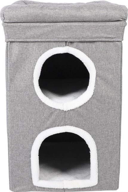 Aimo Katzenhaus für drinnen mit 3 Etagen, isolierte Haustierhöhle und faltbares Katzenbett in Beige und Grau - Bild 1