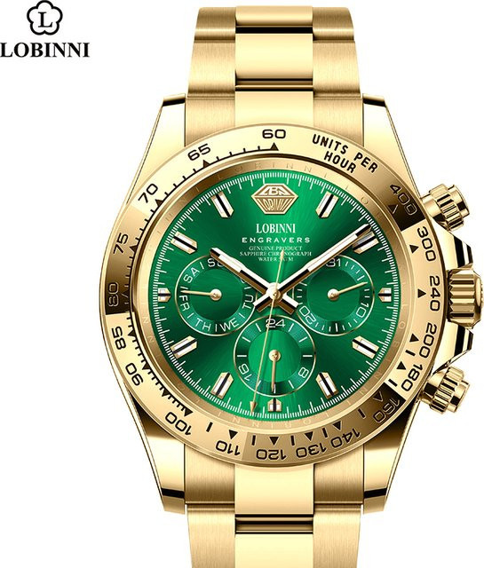 LOBINNI Armbanduhr Automatik, Gold, Edelstahl, Saphirglas, Herren - Bild 1