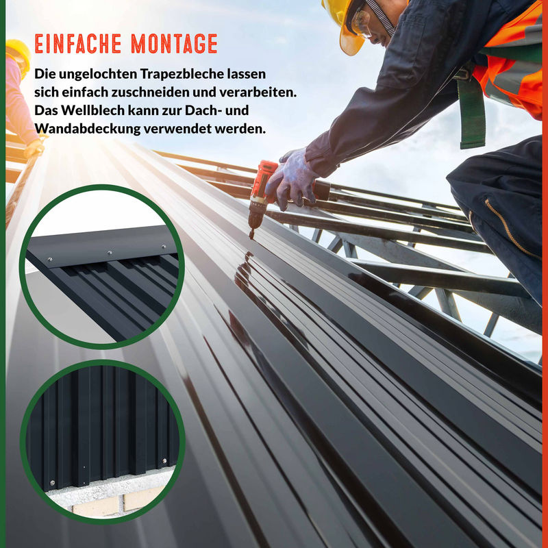 Gardebruk Trapezblech-Set aus verzinktem Stahl, 14er-Set, Anthrazit, B: 46 cm, H: 110 cm - Bild 4