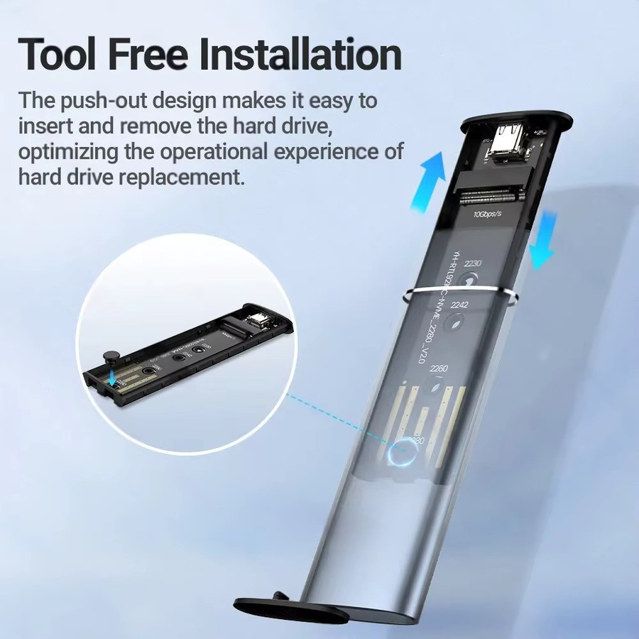 Kebidu M.2 SATA NVMe SSD Gehäuse mit 10 Gbit/s, Externer USB-C Typ C Festplattenadapter für M.2 2230 2242 2260 2280 SSDs - Bild 4