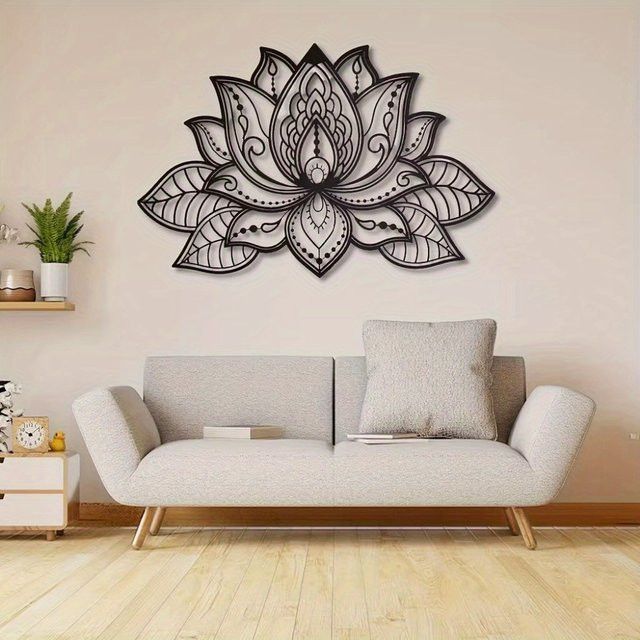 CIFbuy Metall-Wandkunst Lotusblüte und Mandala in Schwarz als spirituelles Boho-Dekor für dein Wohnzimmer und zur Meditation - Bild 1