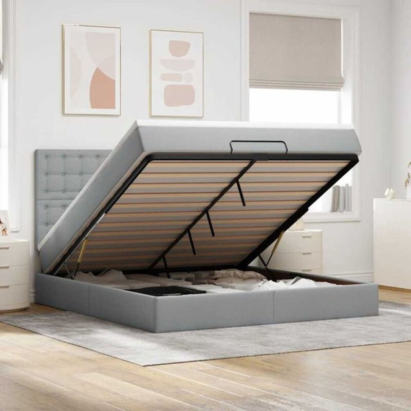 Vidaxl Ottoman Polsterbett mit Matratze und LED in Hellgrau, B/T: 160 x 200 cm - Bild 1