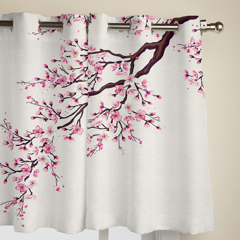 Super Six Sakura Fenstervorhang im japanischen Stil mit floralem Design, Weiß, B: 135 cm, H: 245 cm - Bild 4