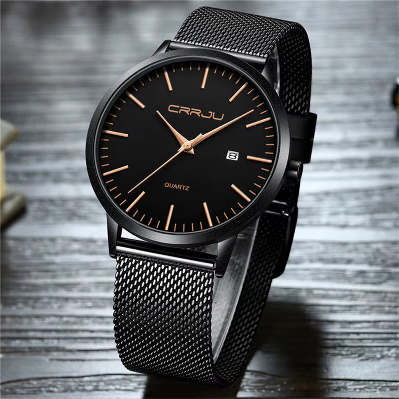 CRRJU Armbanduhr, Quarz, Schwarz, Milanaise, Herren - Bild 2