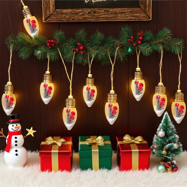 Peach Forest Weihnachtliche Schnee Globus Lichterkette mit transparenten Glaskugeln und LEDs für Innen- und Außendekoration - Bild 1