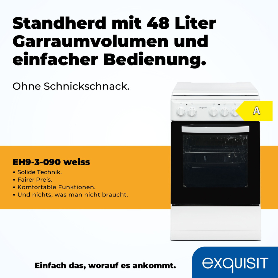 Exquisit EH9-3-090 Elektro-Standherd in Weiss mit Ober- und Unterhitze - Bild 2