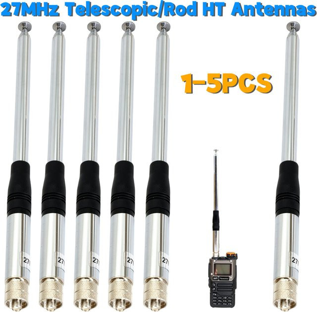 VODOOL 27MHz CB-Funk Teleskopantenne mit hohem Gewinn 2,15dB, silber, 23-130 cm, Amateurantenne für Walkie-Talkie und Handheld-Funkgeräte - Bild 1