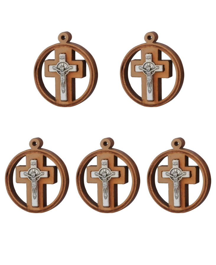 Anhänger Holz, Inri Kreuz, Kruzifix, 5 Stück - Bild 2