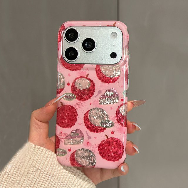 KASONPAI Glänzende TPU Handyhülle mit Litschi-Fruchtmuster für iPhone 17 Pro Max, 16 und 15 in Pink – Stoßfeste Hartschale - Bild 1
