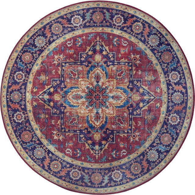 NYVI Teppich Asmar Rund in Pflaumenrot Anthea mit floralem und orientalischem Design, Durchmesser: 160 cm - Bild 1