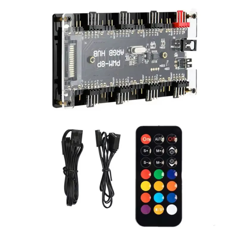 Ninth World ARGB Lüfter Hub Splitter Adapter mit 5V 3 Pin und 4 Pin PWM Anschluss sowie SATA Power in Schwarz - Bild 2