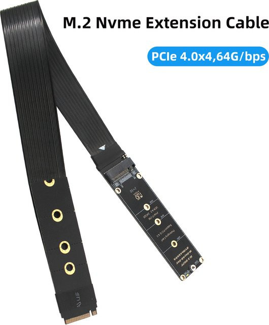 NGFF M.2 NVMe Verlängerungskabel Solid Drive Riser Karte, PCI-Express 4,0 x4 M Key Extender für M.2 2230 2242 2260 2280 SSD, Schwarz - Bild 1