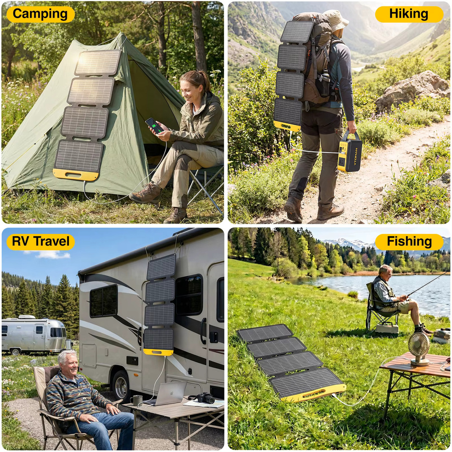 VTOMAN Faltbares 40W Solarpanel in Schwarz, Tragbares Wasserdichtes Solarladegerät mit USB-C und USB-A Ausgängen für Handy, Tablet und Jump 100/FlashSpeed300, Ideal für Camping, Reisen und Wandern - Bild 8