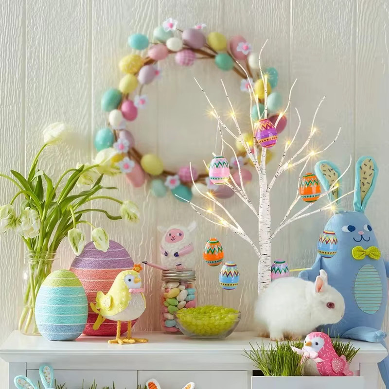 ZQNYCY LED Ostern Birke Dekoration mit hängenden Ei-Ornamenten in Weiß, Höhe: 62 cm - Bild 3