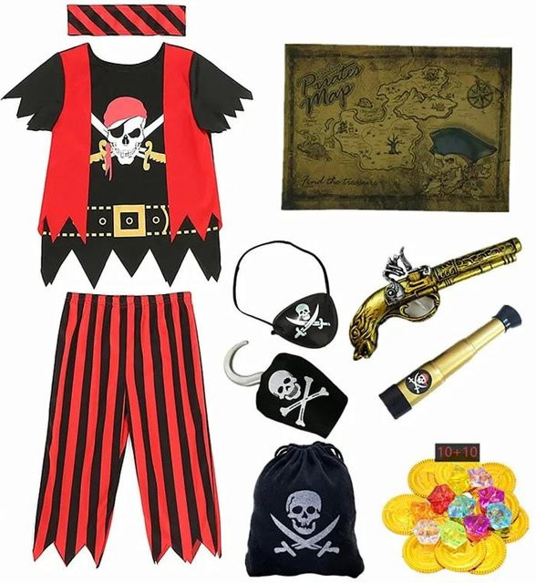 Piratenkostüm, Captain Jack, Gestreiftes Verkleidungs Kostüm, S(3-4Y) - Bild 1